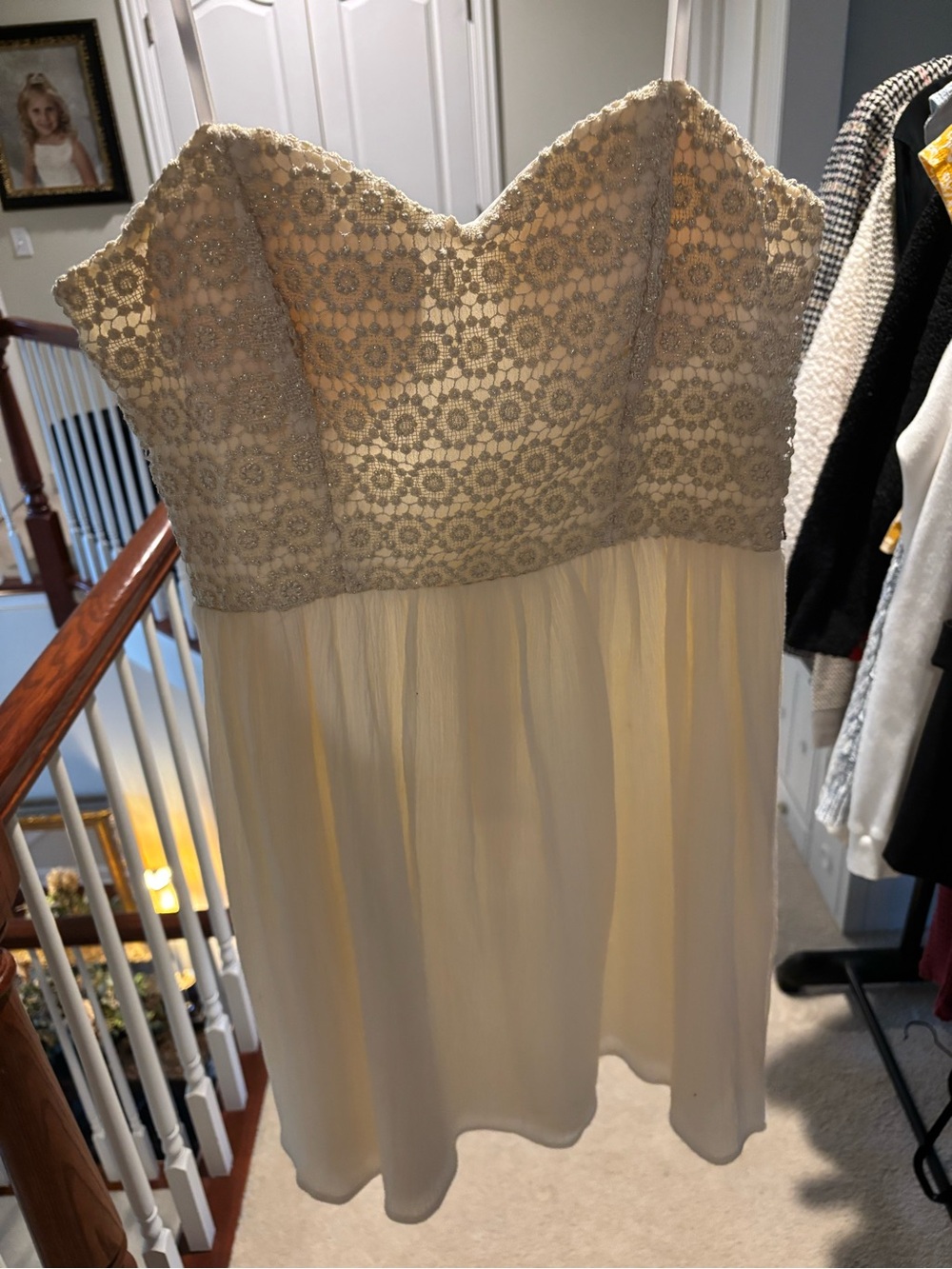 City Studio Strapless Lace Bodice Cream & Ivory Dress